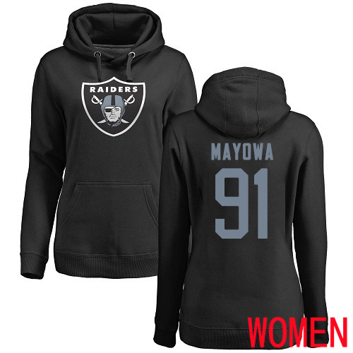 Oakland Raiders Black Women Benson Mayowa Name and Number Logo NFL Football 91 Pullover Hoodie Sweatshirts